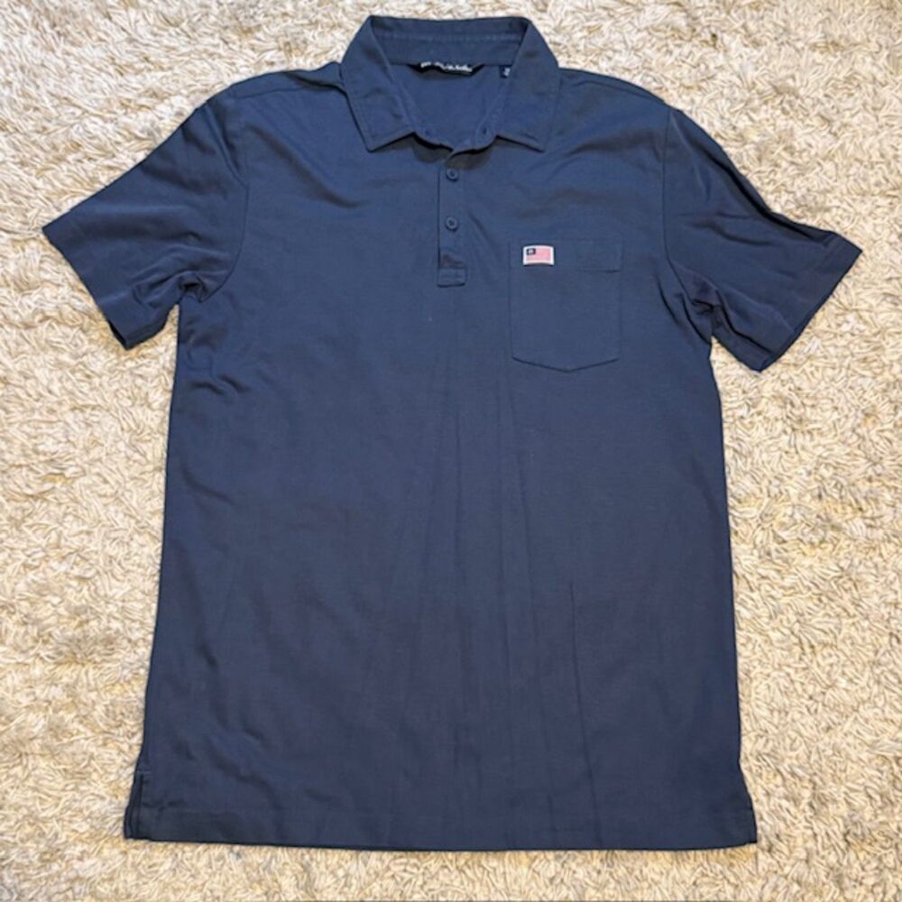 TravisMathew Navy Pima Cotton American‎ Flag Polo Shirt Men's M Golfcore